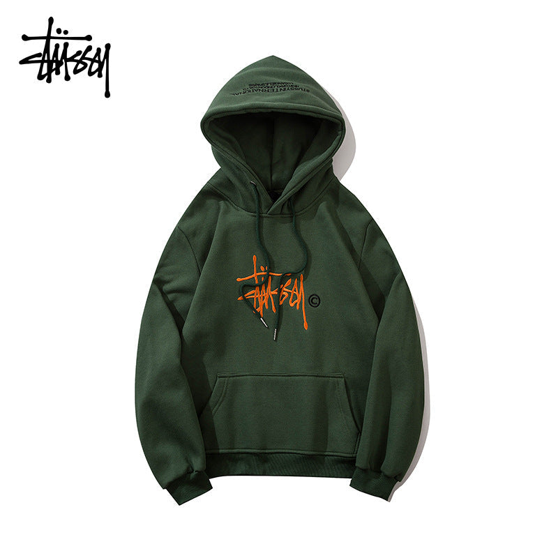 Stussy Hoodie Embroidered Fleece Fashion Hooded Sweater