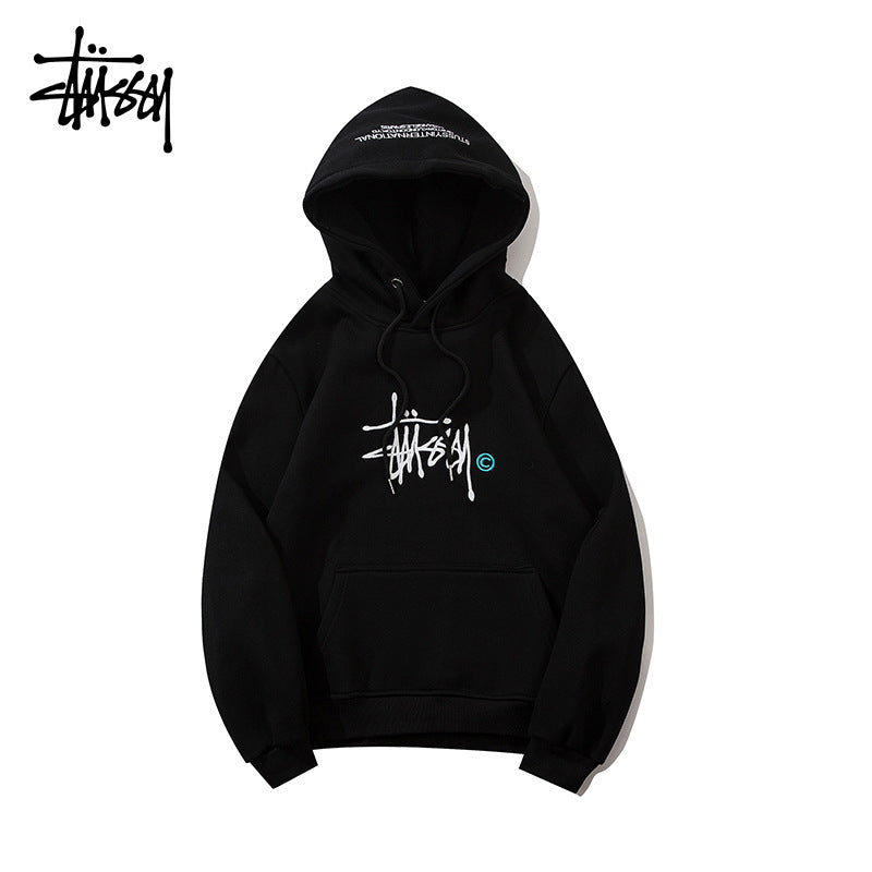 Stussy Hoodie Embroidered Fleece Fashion Hooded Sweater