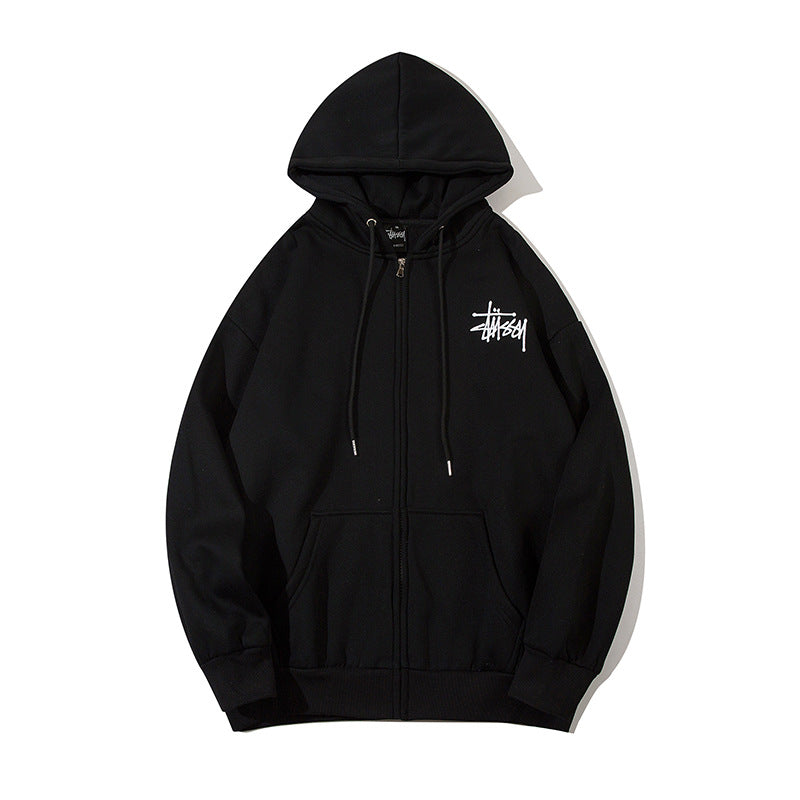 Stussy Hoodie Embroidered Fleece Fashion Cardigan Zip Hoodie