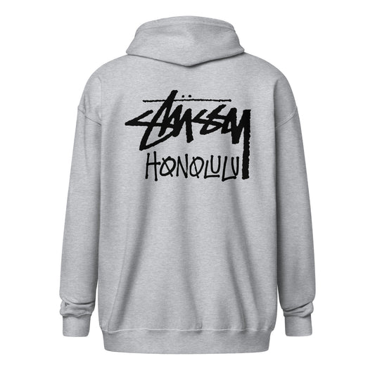 &#8220;Stussy Honolulu Fleece Zip-Up Hoodie in Grey –
